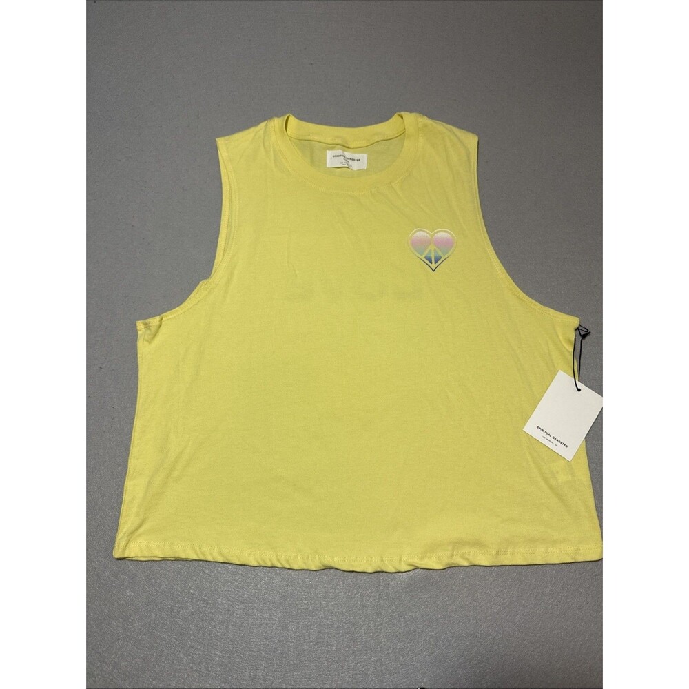 NWT Spiritual Gangster Peace Love Vibe Tank Muscle Tee Yellow XL